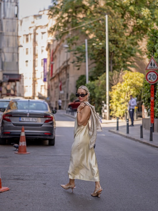 Mango Dresses & Skirts - Satin Slip Dress in Pale Gold